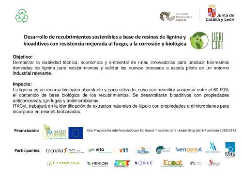 Desarrollo de recubrimientos sostenibles a base de resinas de lignina y bioaditivos con resistencia mejorada al fuego, a la corrosión y biológica (LigniCoat)